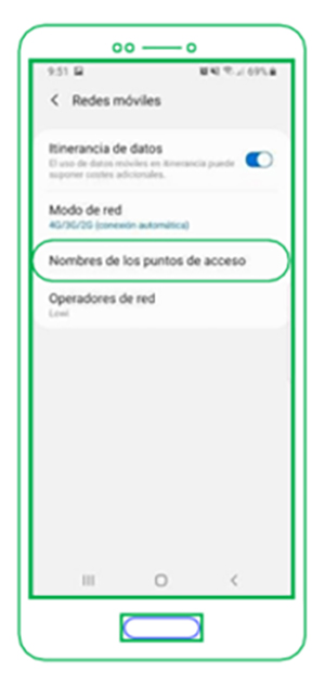 Configuración APN Sambatel en Android Paso 4 Puntos de acceso