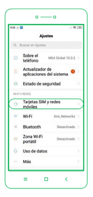 Configuración APN Sambatel en XIAOMI Paso 2 Tarjetas SIM y redes móviles